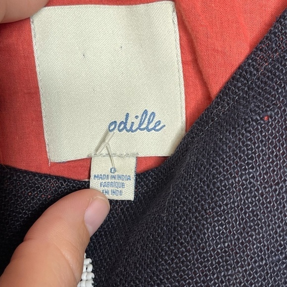 ANTHRO ODILLE Linen Navy Beaded Polka Dot Top, 0 - Picture 7 of 10